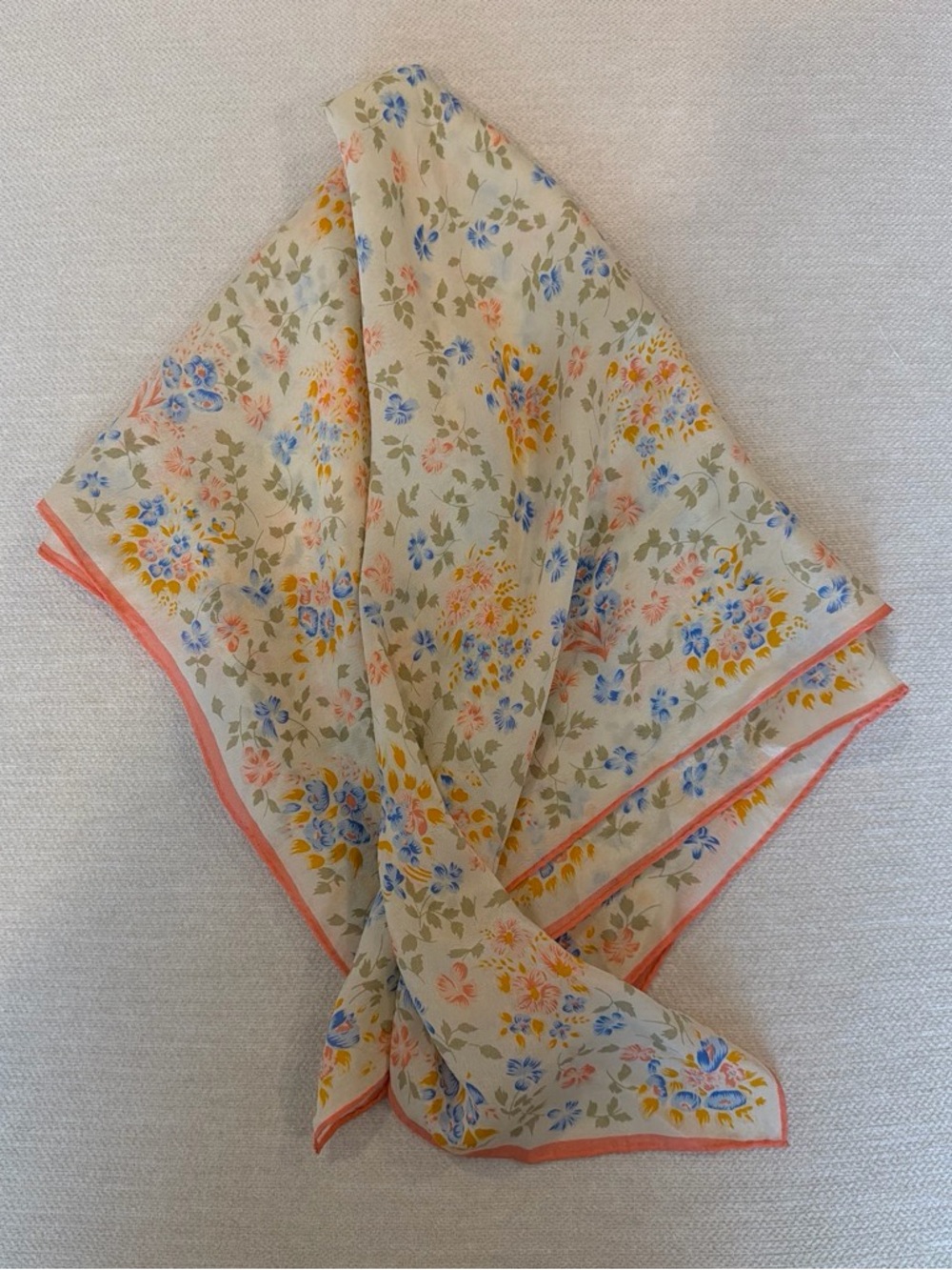 Floral Print Cream Women’s Scarf with Peach Trim
